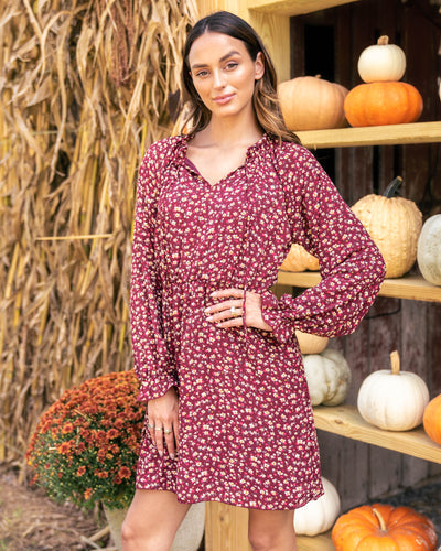 Autumn Delight Floral Dress - Burgundy