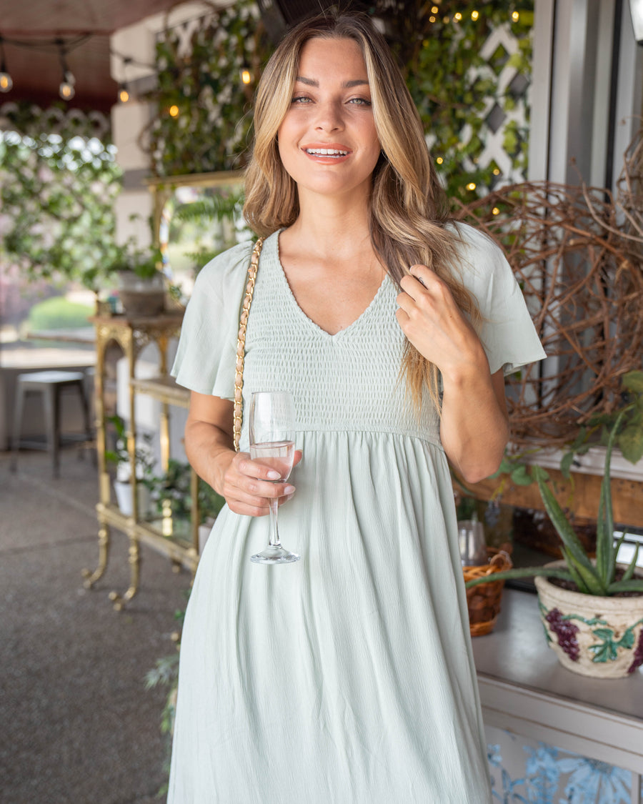 Meet Me At The Vineyard Midi Dress - Light Sage