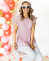 Melanie Tiered Ruffle Pom Pom Blouse - Cherry Blossom Pink