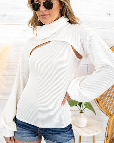 Kinsley 2-N-1 Ribbed Fitted Top - Off White