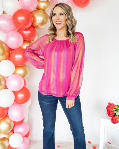 Jana Iridescent Pleated Blouse - Fuchsia