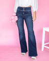 Shayla High Rise Elastic Waist Super Flares - Dark Wash
