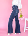 Shayla High Rise Elastic Waist Super Flares - Dark Wash