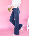 Shayla High Rise Elastic Waist Super Flares - Dark Wash