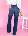 Shayla High Rise Elastic Waist Super Flares - Dark Wash