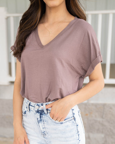 Time To Unwind V-Neck Bodysuit - Smoky Mauve