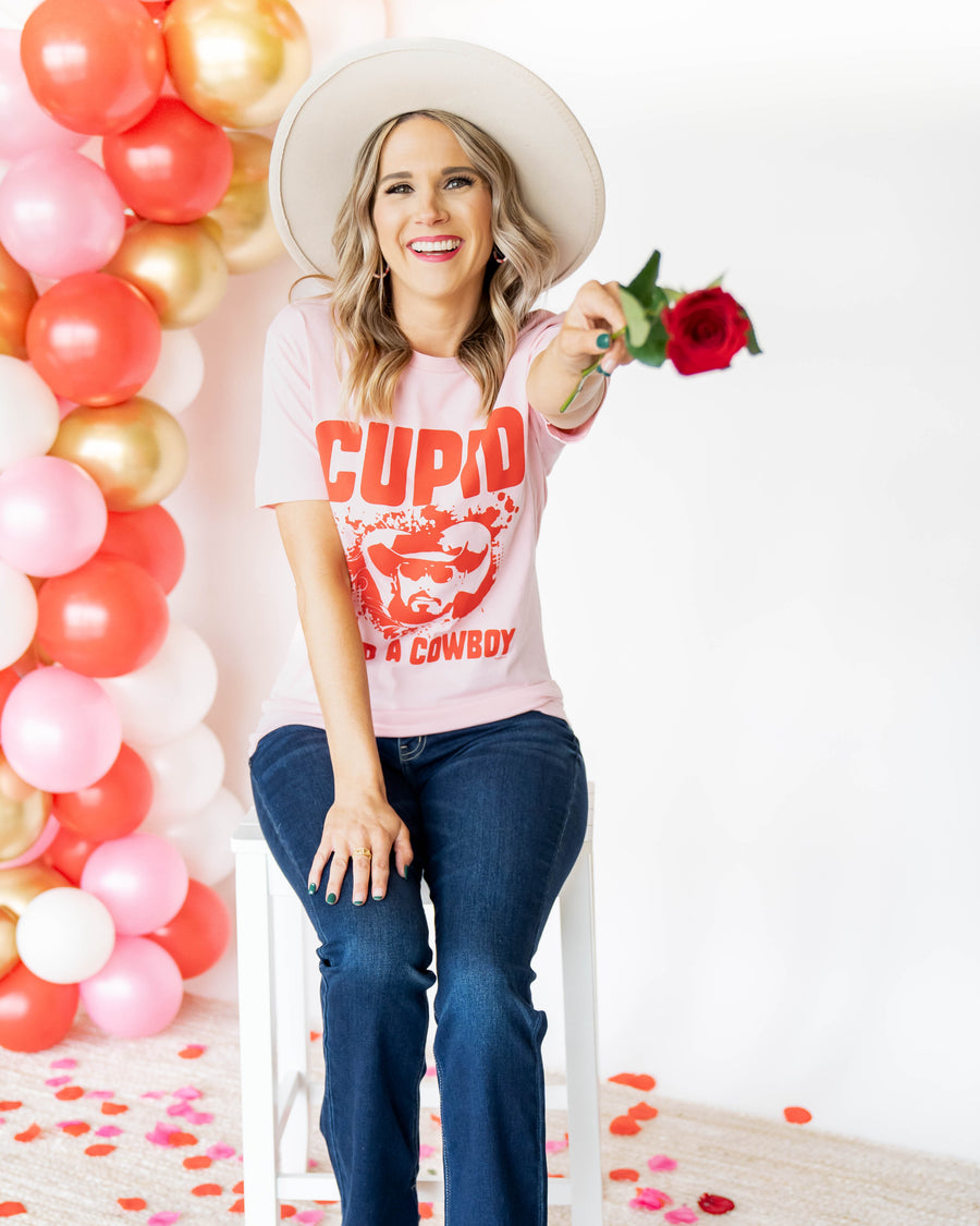 Cupid Send A Cowboy Graphic Tee - Carnation Pink