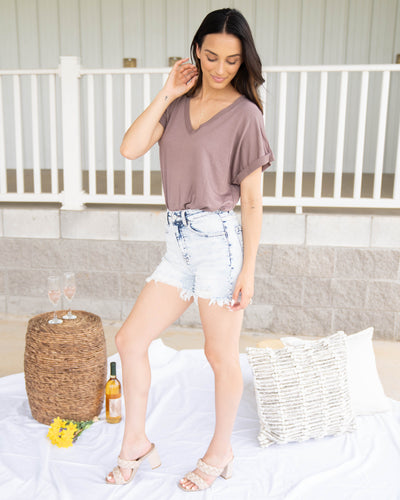 Time To Unwind V-Neck Bodysuit - Smoky Mauve