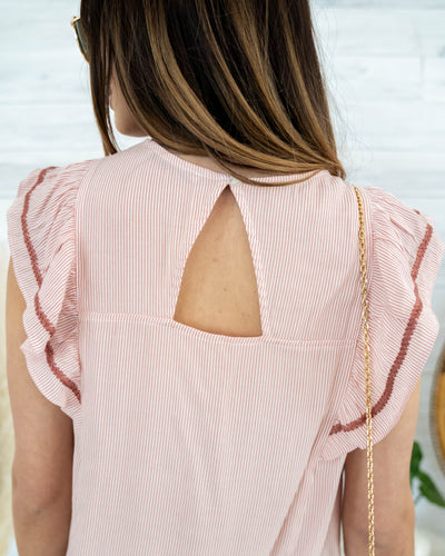 April Striped Embroidered Blouse - Faded Red