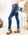 Shelby Mid-Rise Distressed Skinny Jeans - Dark Wash