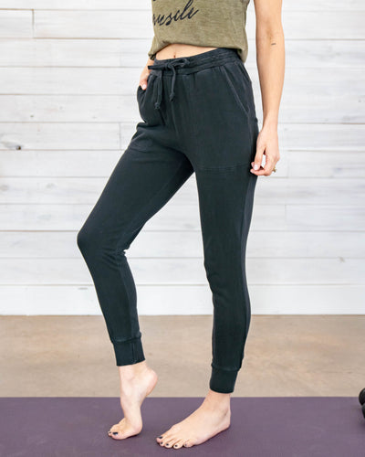 Alexa Pocketed Drawstring Joggers - Faded Black