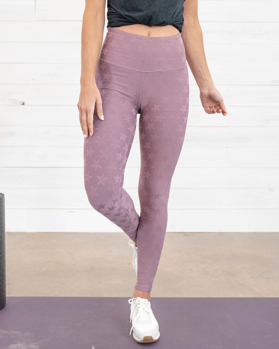 Shelby Textured Star High Waisted Leggings - Mauve