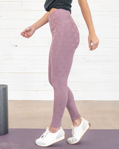 Shelby Textured Star High Waisted Leggings - Mauve