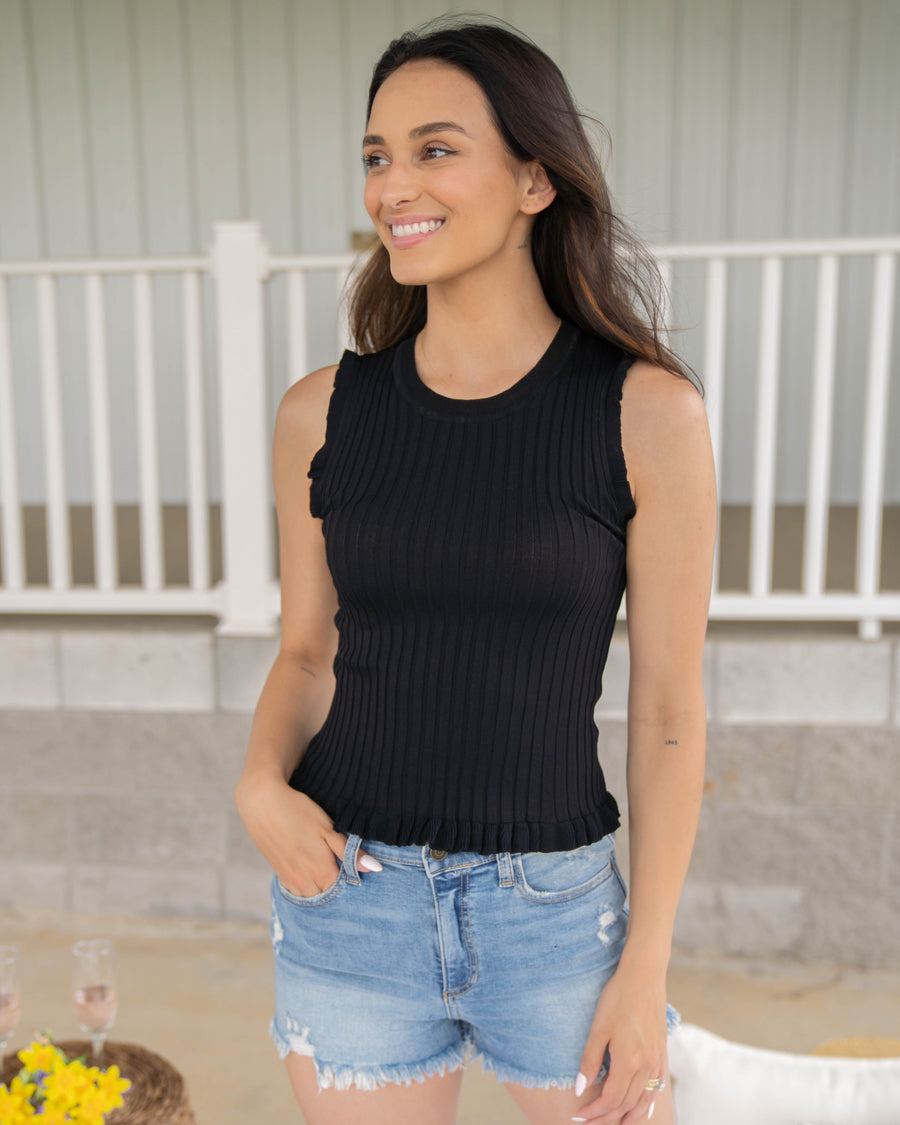 Weekend Outing Ribbed Top - Black