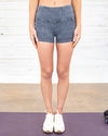 Hunter Acid Wash High Waisted Pocketed Biker Shorts - Denim Blue