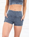 Hunter Acid Wash High Waisted Pocketed Biker Shorts - Denim Blue