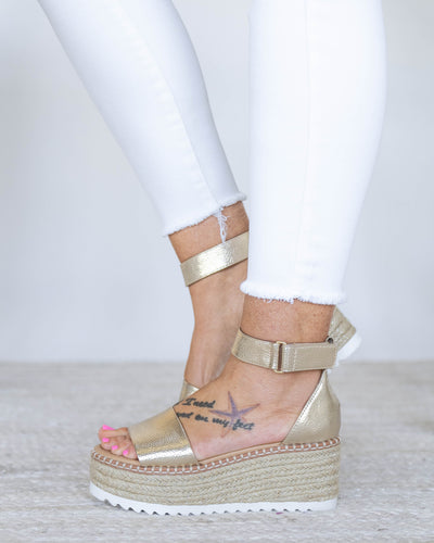 Remi Taylor Ankle Strap Espadrille Wedge - Gold