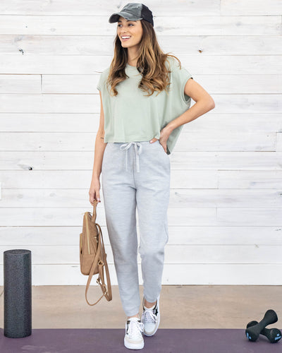 Alicia Cap Sleeve Cropped Top - Desert Sage