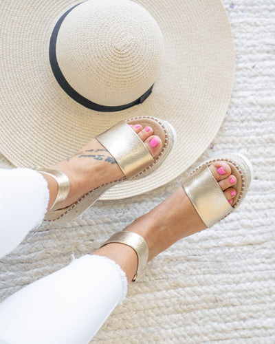 Remi Taylor Ankle Strap Espadrille Wedge - Gold