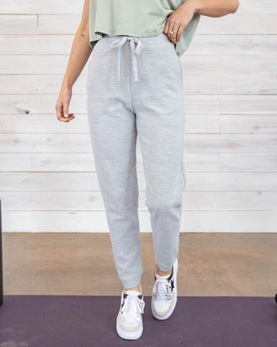 Penni Ribbed Pocketed Drawstring Joggers - Heather Grey