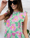 Bridget Floral Tiered Ruffle Dress - Kelly Green