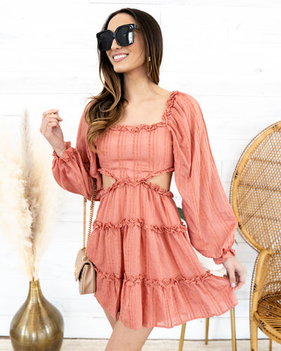Nadia Textured Cutout Dress - Salmon