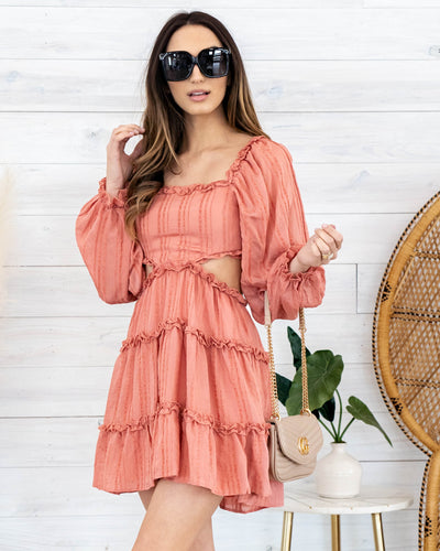Nadia Textured Cutout Dress - Salmon