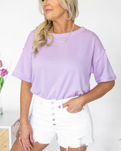 Lana Ribbed Drop Shoulder Bodysuit - Lavender