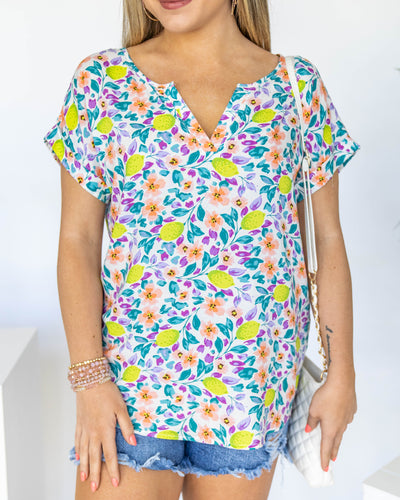 Leila V-Neck Floral Blouse - Coral