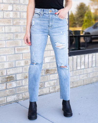 Aubrey Distressed Straight Leg Jeans - Light Wash - Eleven Oaks