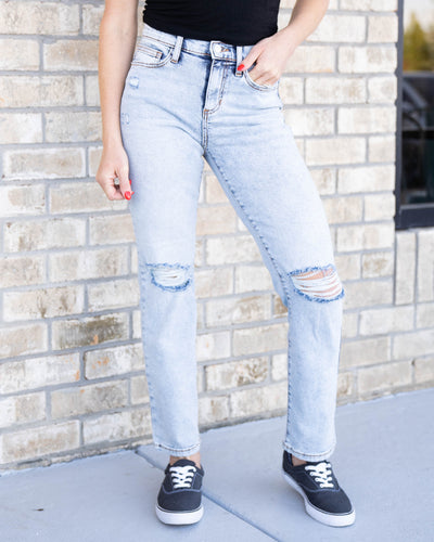 Kylie Mid Rise Straight Leg Jeans - Light Mineral Wash
