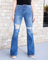 Dallas High Rise Distressed Flare Jeans - Medium Wash