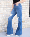 Dallas High Rise Distressed Flare Jeans - Medium Wash