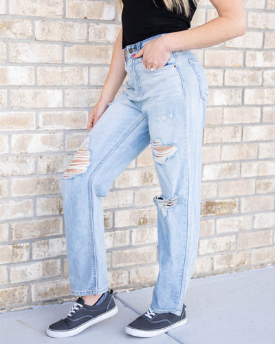 Indie 90's Distressed Straight Leg Jeans - Light Wash