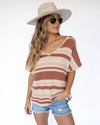 Camille Striped V-Neck Knit Top - Warm Beige