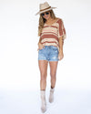 Camille Striped V-Neck Knit Top - Warm Beige