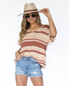 Camille Striped V-Neck Knit Top - Warm Beige