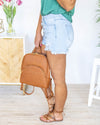 Kinley Distressed Button Up Shorts - Light Wash