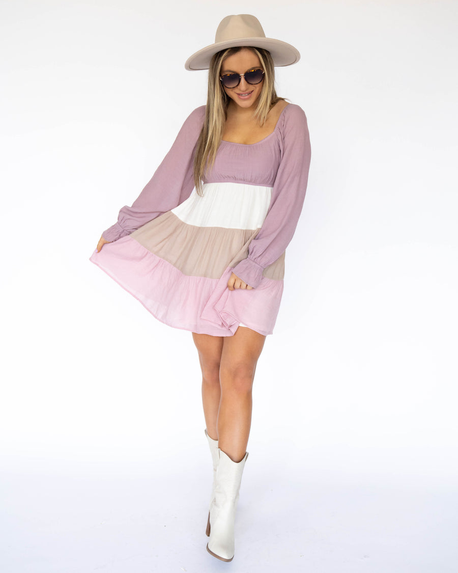 Candace Color Block Dress - Lilac Multi