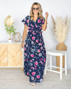 Maxine Front Tie Faux Wrap Maxi Dress - Navy