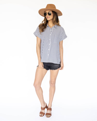 Keely Striped Button Down Blouse - Off White