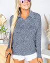 Clara Collared V-Neck Sweater - Heather Navy