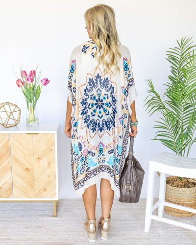 Dream Catcher Mandala Kimono - Ivory/Navy