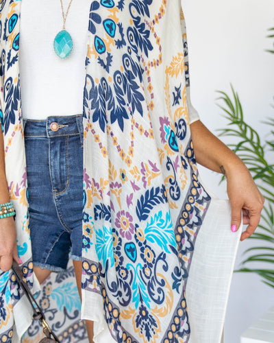 Dream Catcher Mandala Kimono - Ivory/Navy