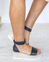 Remi Taylor Ankle Strap Espadrille Wedge - Black