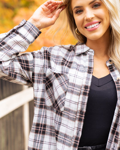 Rewinding Time Plaid Top - Black