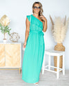 Madeline One Shoulder Ruffle Maxi Dress - Jade