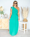 Madeline One Shoulder Ruffle Maxi Dress - Jade