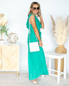 Madeline One Shoulder Ruffle Maxi Dress - Jade