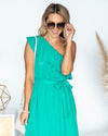 Madeline One Shoulder Ruffle Maxi Dress - Jade